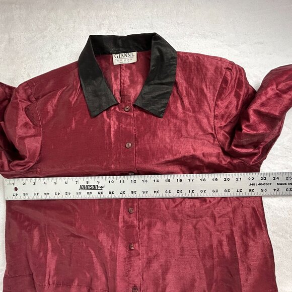 Gianni Woman Red & Black Linen Blend Button-Up Shirt Size 14 Long Sleeve Casual - Picture 7 of 8